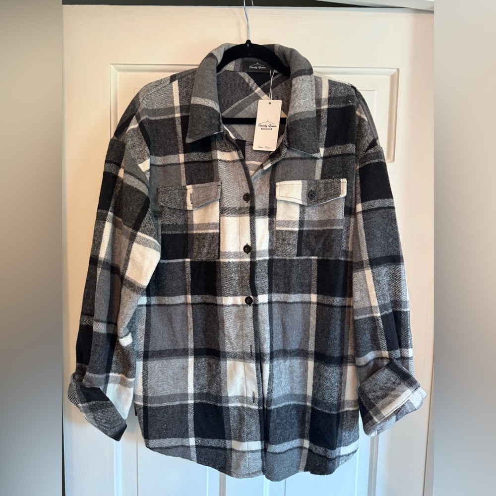 Plaid Button Down Shirt - Black and Gray